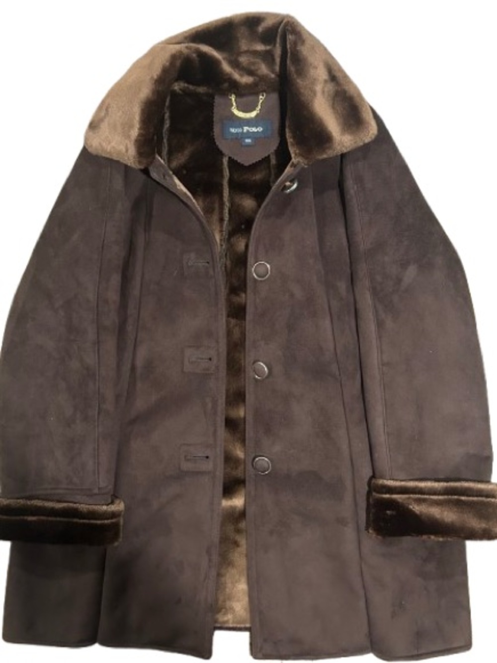 Brown Faux Fur Acrylic Pea Coat by Marco Polo